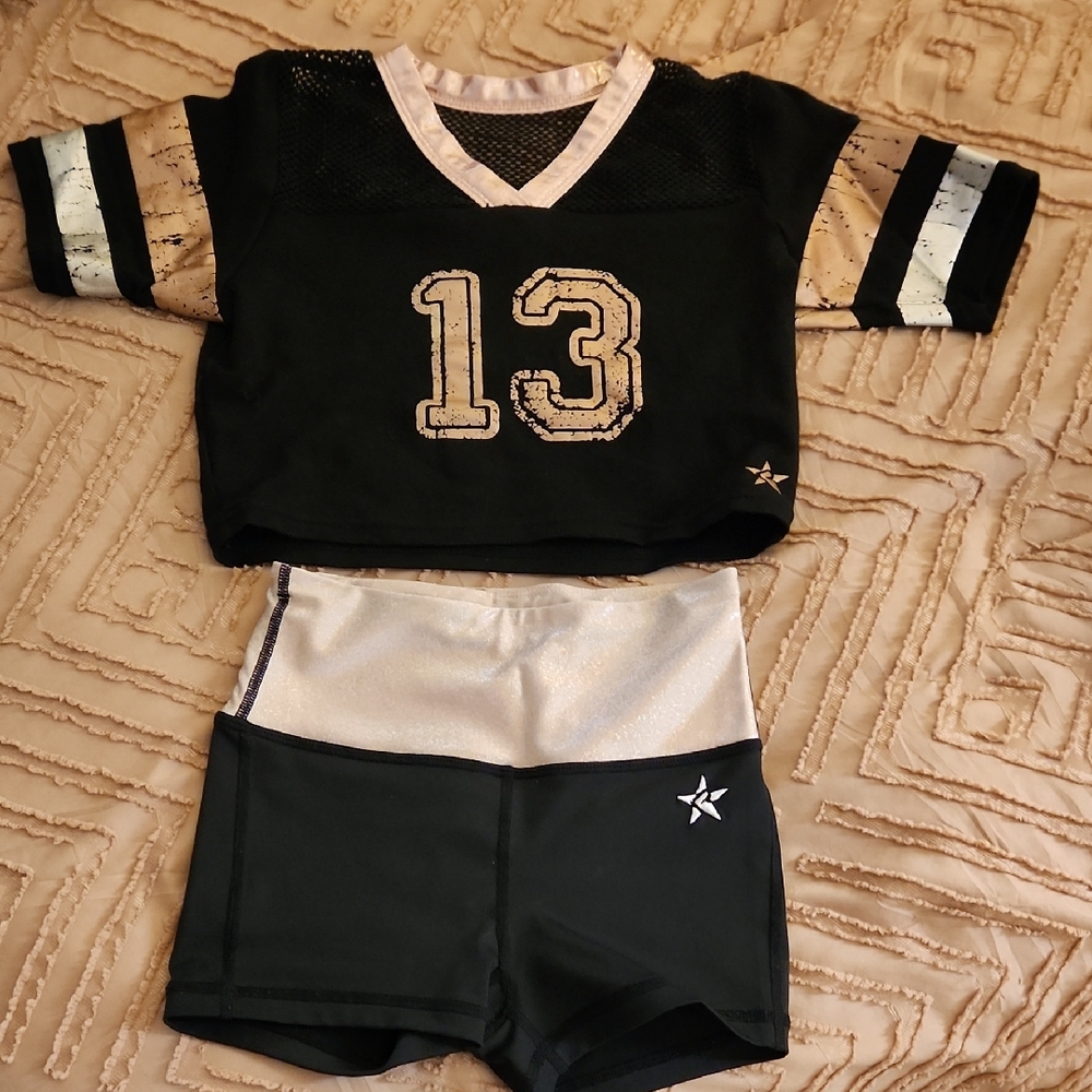 Kids Black and Cream Sports Top and Shorts Set